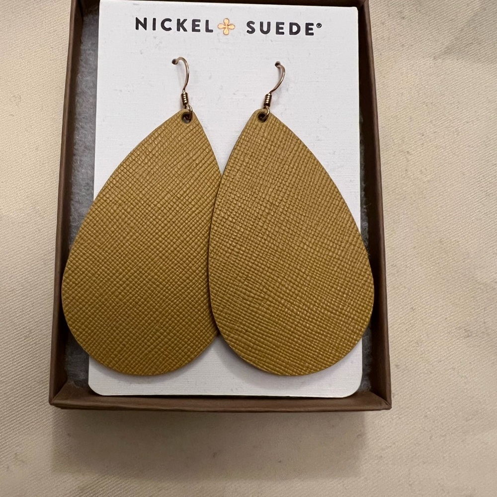 Nickel + Suede Mustard Teardrop Earrings